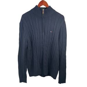 Tommy Hilfiger Mens Cable Knit Quarter Zip Sweater L Preppy Quiet Luxury